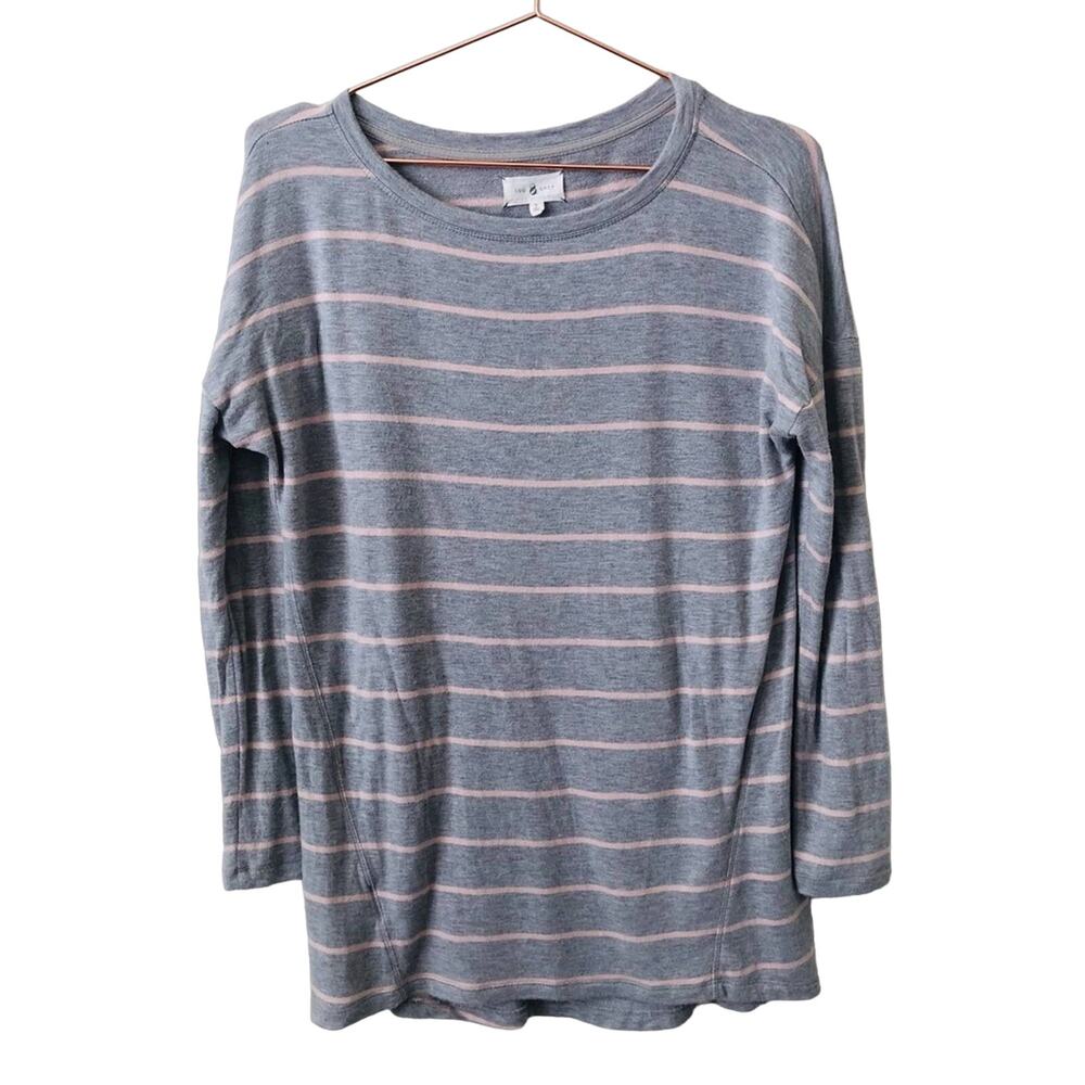 Lou & Grey gray pink stripe long sleeve tee top